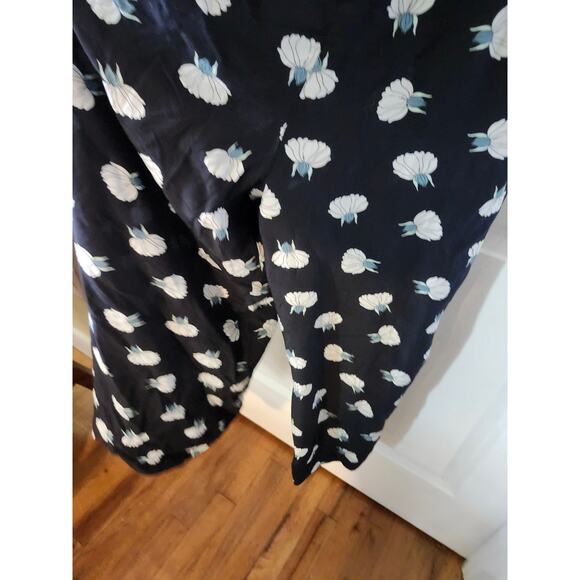 Ann Taylor Loft Sz 14 Jumpsuit Pants Romper Blue Lily Floral Overalls - Picture 2 of 11